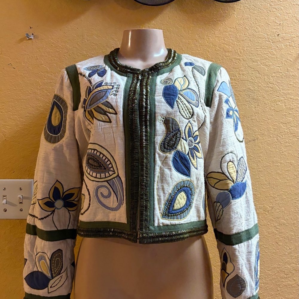 Veronica Beard Benica Embroidered Floral Silk Jacket in Oyster - Picture 13 of 16